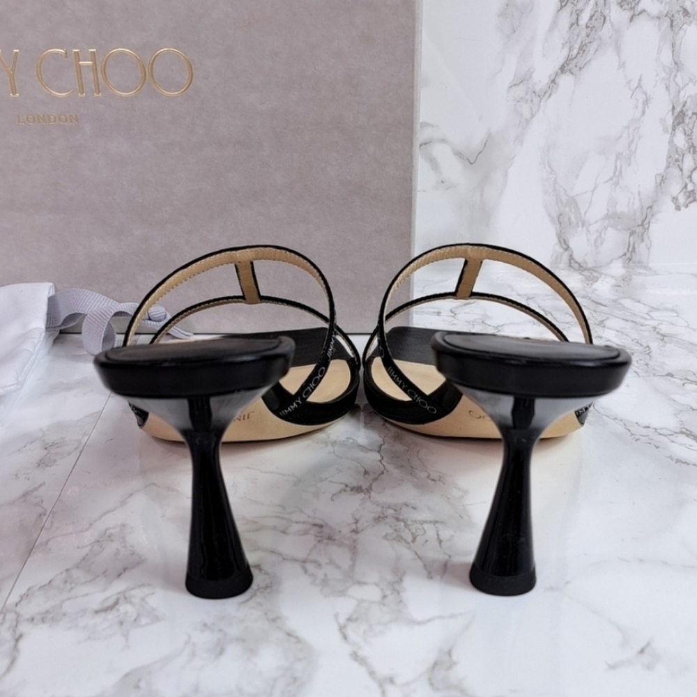Jimmy Choo Ria 65mm Black Nappa Leather Mules Size 38 IT/EU - Picture 3 of 13